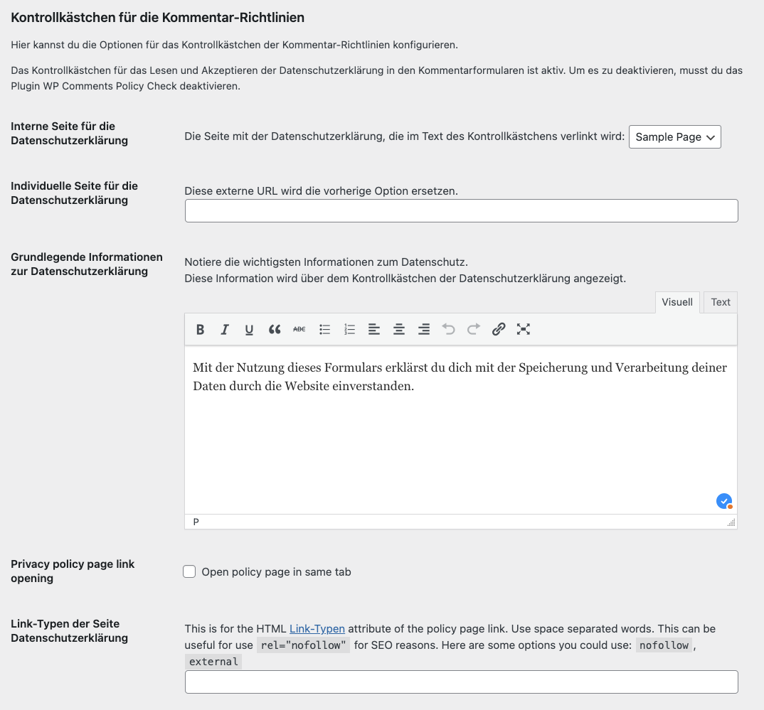 wordpress datenschutzerklärung